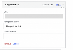WordPress custom menu settings for the i9 AI Agent