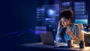 Frustrated user overwhelmed by digital assistant interfaces